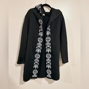 Black Gothic Hooded Cardigan with Symbol Print Trim, Sz Large Goth Witchy Grunge